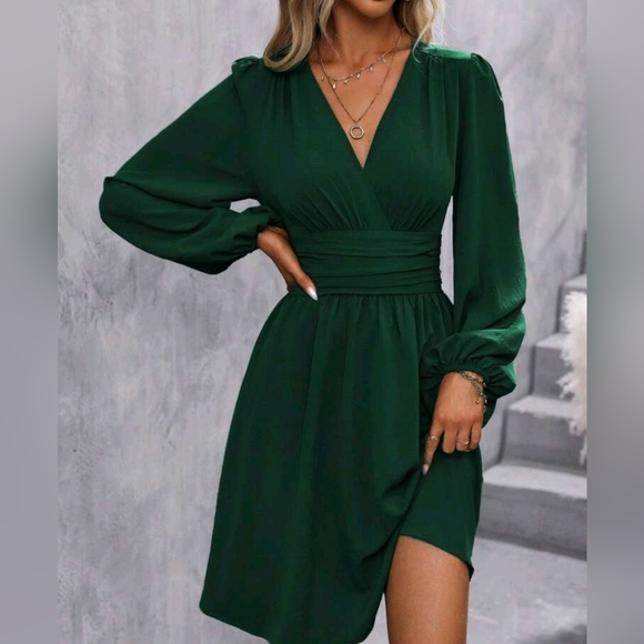 Sleeveless Waist Ruched Sheath Dress with Bow Dark Green